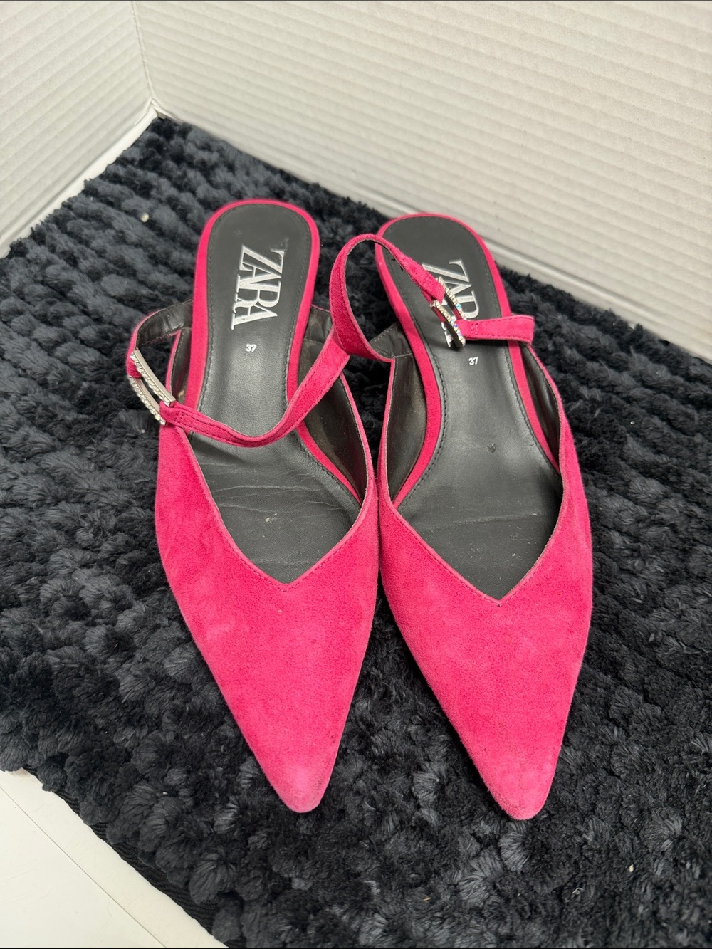 ZARA Hot Pink Pointed Suede Slingback Flats